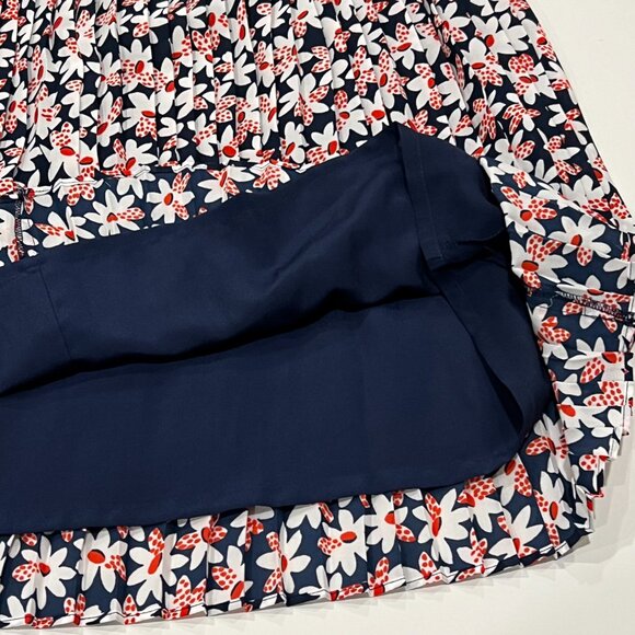 J Crew Daisy Floral Pleated Skirt, NWT, Navy, Red, White, 6 - Picture 7 of 8